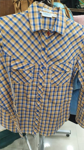 Camisa De Cuadros Ocre Y Azul Para Niños Talla 8