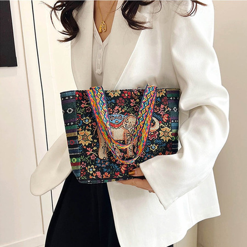 Bolso Estilo Étnico Retro Para Mujer Con Bordado De Elefante
