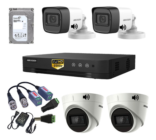 Kit Completo 4 Camaras Con Audio 1080p Hikvision 1tb Seagate