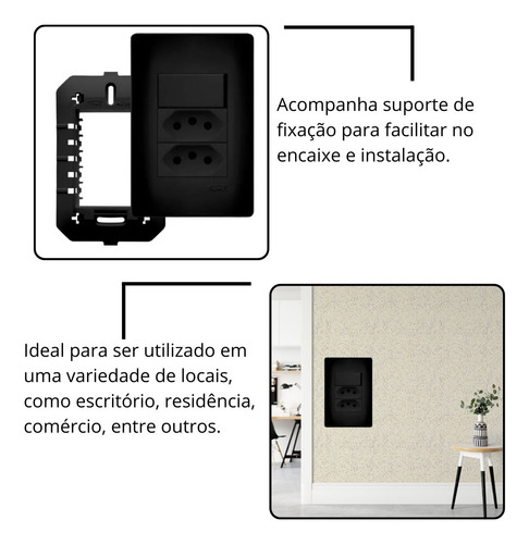Conjunto Interruptor Paralelo + Tomada Dupla 20a Black Preto