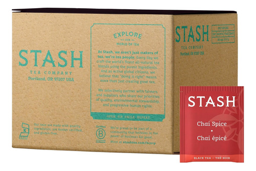 Stash Tea Té Negro Con Especias Chai, Caja De 100 Bolsas