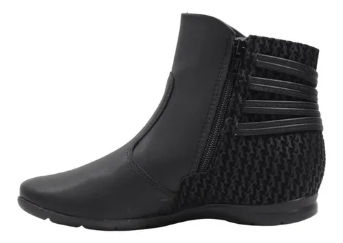 Bota Feminina Comfortflex Cano Curto Salto Embutido Textura