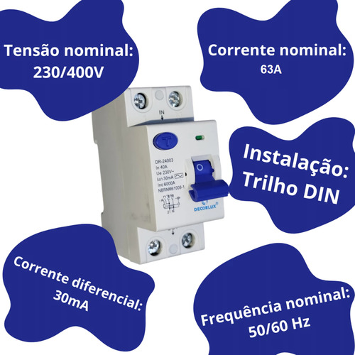 Disjuntor Dr Bipolar Fuga Diferencial Residual 2p 63a 30ma