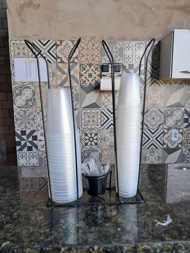 Porta Copos Descartáveis 200/80ml Café Água Dispenser Preto Lisa
