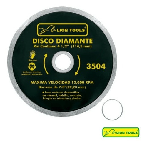 Disco Diamante 4 1/2  Rin Continuo Lion Tools 3504 Lion Tool