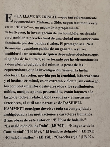 La Llave De Cristal - Dashiell Hammett - Alianza Editorial (Usado)