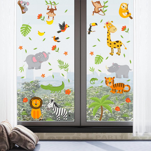 Animales De Dibujos Animados Ventana Se Aferra/calcomanías