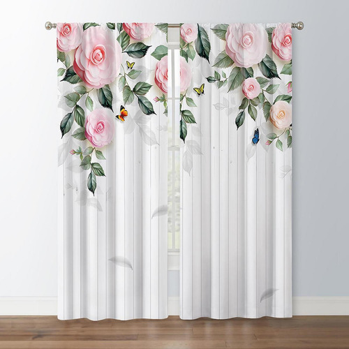 Las Cortinas Transparentes Con Estampado De Rosas 132x241cm