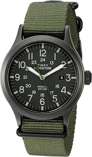 Reloj Hombre Timex Con Luz Indiglo 39 Mm Wr 50m T425719j Color de la correa  Verde Color del bisel Negro Color del fondo Negro