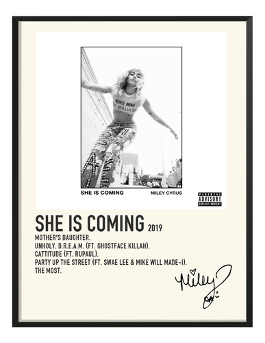 Cuadro Miley Cyrus Album Music Tracklist She Is Coming