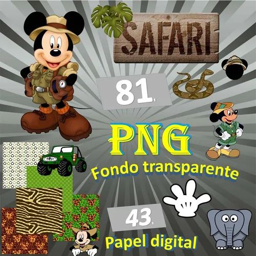 comprar Kit Imprimible Cliparts Imagenes Png Mickey Safari 