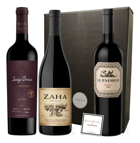 Regalo Vinos Cofre Luigi Bosca + El Enemigo + Zaha Malbec X3