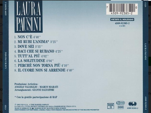 CD de Laura Pausini - Non C'é (italiano) versión de álbum estándar