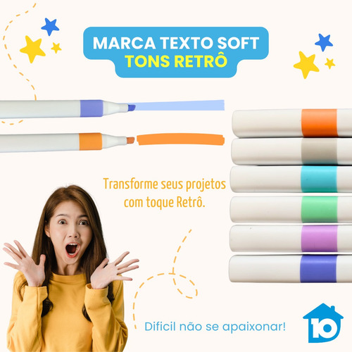 Canetinha Marca Texto Soft Goller Tons Retrô Escola