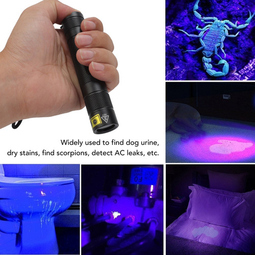 Linterna Uv Led De Aleación De Aluminio De 365 Nm Alimentada