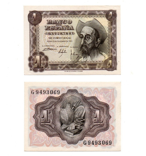 España Billete 1 Peseta Año 1951 P#139 Don Quijote Aunc