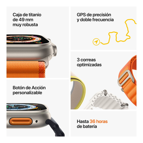 Imagen 8 de 9 de Apple Watch Ultra GPS + Celular - Caja de titanio 49 mm - Correa Loop Alpine Blanco estelar - M