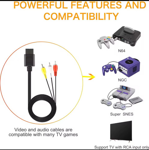 Cable Av Audio Y Video Rca Genérico Para Snes N64 Game Cube (Usado)