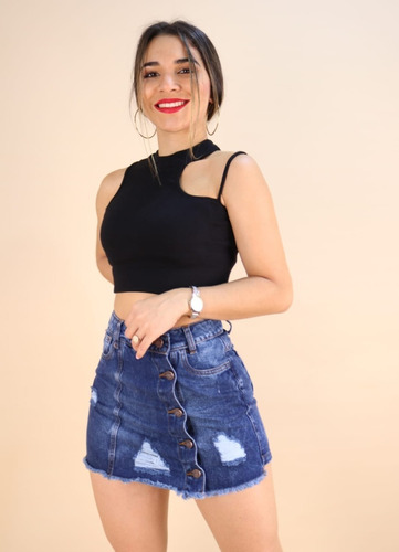 Short Falda De Jean Nuevo Con Etiqueta Moderno Con Rasgados