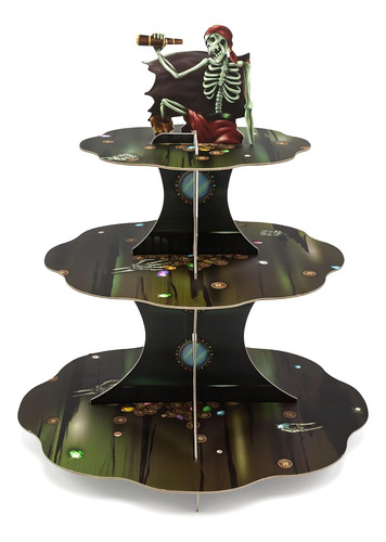 Soporte Para Cupcakes De Calavera Pirata Para Halloween, Dec