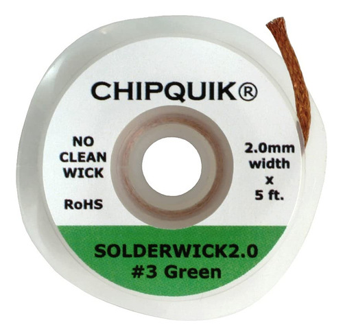 Desoldador Chip Quik Solderwick2.0 2.0mm ( 3 Verde) - Sin Re
