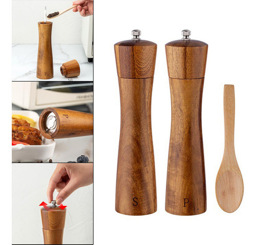 Compatible Juego De Molinillo De Pimienta De Madera Manual