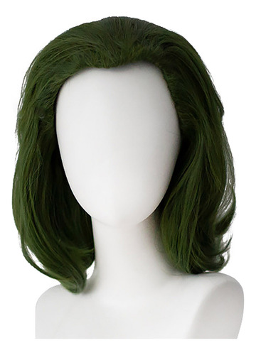 Peluca Verde, Corta Y Rizada, 30 Cm, De Fibra De Seda, Rosa,