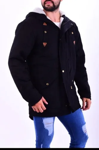 Campera Parka Hombre Invierno Forrada Gabardina Piel Capucha