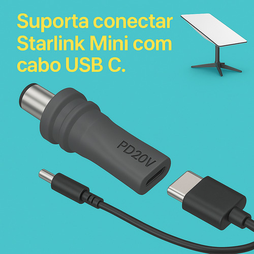 Cabo Adaptador De Alimentação Tipo C Para Dc Starlink Mini