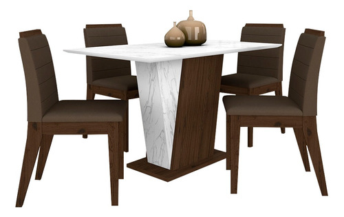 Mesa Com 4 Cadeiras Qatar 1,20 Imb/carraro Bra/mar - M A Cor Imbuia/carrara Branco/marro 04 Desenho do tecido das cadeiras Liso