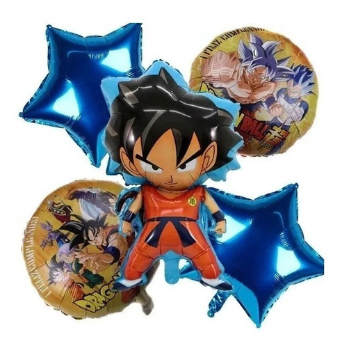 Kit 5 Globos Dragon Ball Goku Anime Fiesta Cumpleaños Helio