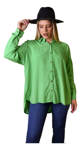 Camisa Poplin Ml Verde Mujer Blackmapa
