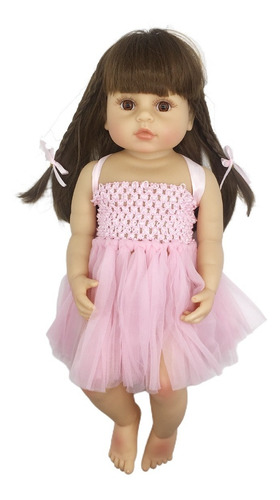 Imagem 6 de 8 de Boneca Bebê Reborn Menina Silicone 48cm Olhos Castanho Ig520