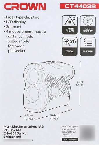 Telemetro Medidor De Distancia Laser 600m Crown Ct44038