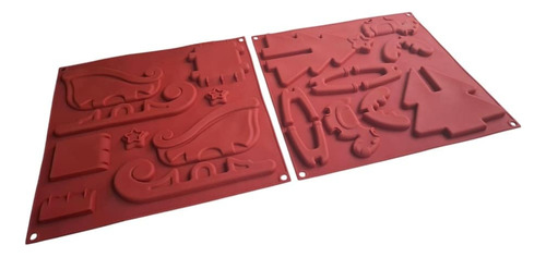 * Kit 2 Moldes Silicon Trineo Pino Galleta 3d Choco Navidad