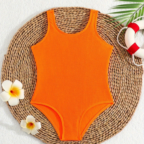 Traje De Baño De Una Pieza For Niñas Con Cuello En U For