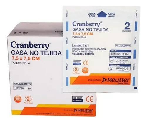 Gasa No Tejida Estéril 7,5x7,5 - Caja 50 Unidades  Cranberry