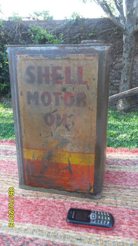 Antigua Lata Aceite Shell Motor Oil 20 Litros Ostra En Tapa (Usado)