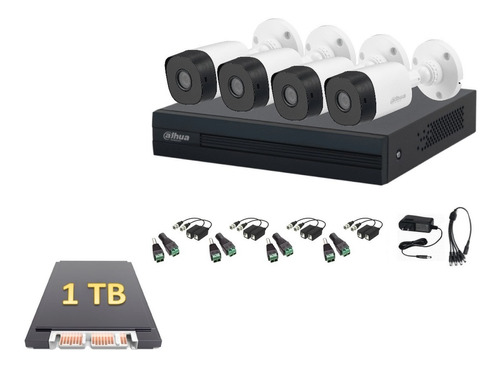 Kit De 4 Cámaras Dahua De 1 Mp B1a11 3.6mm Disco 1tb Baluns