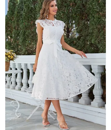 Vestido Blanco Coctel Encaje Encaje Vestido Blancos Elegantes