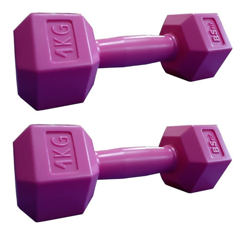 Par Mancuernas Bsfit 1 Kg Pesas Hexagonal Plástico Bicep Gym