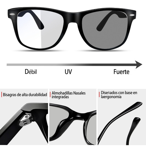 Kanastal K1940 lentes fotocromáticos para computadora anti luz azul celular color negro brillante