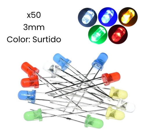 Diodos Led 3mm Colores Surtidos Alta Calidad 50 Piezas