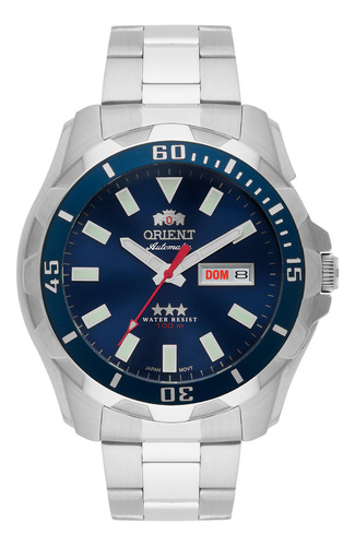 Relógio Masculino Orient Automático 469ss078 Nh D1sx Correia Prateado Bisel Azul
