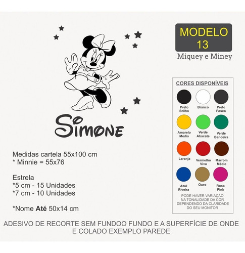 Adesivo Quarto Infantil Minnie Estrela Com Nome Mod.13 G