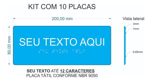 10 Placas Sinalização Tátil Com 1 Linha (12 Caracteres)