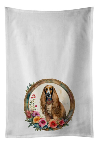 Afghan Hound And Flowers Kitchen Towel Set Of 2 White Dish T