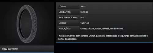 Pneu Dianteiro Lander Xlr 90/90-21 T&c Plus 54s Technic