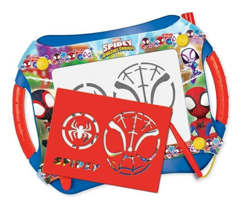 Pizarra Mágica Spidey Spiderman +4 Stensils Niños Color Rojo