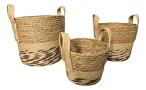Comprar Set 3 Canastos Cesto Vietnam Seagrass Mimbre Fibras Macetero